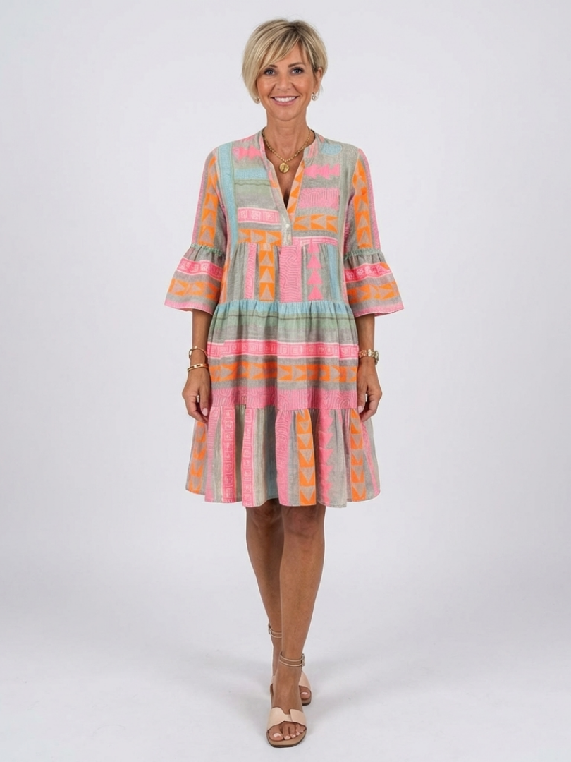 Geometric Print V-Neck Dress