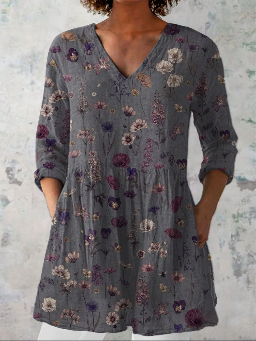 Long Sleeve Blouse with V-Neck
