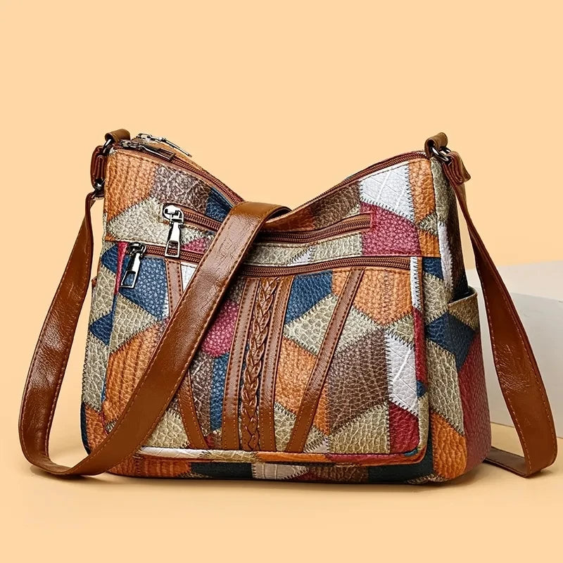 Geometric Patchwork Vegan Leather Handbag
