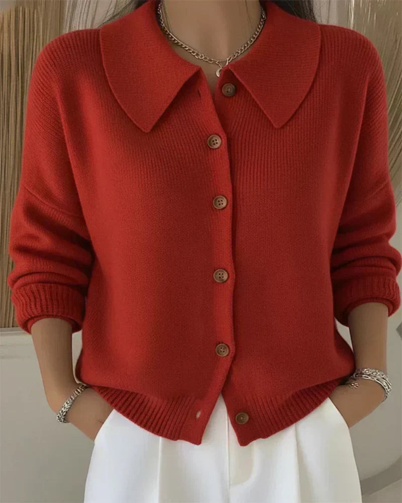 Cropped Collared Knit Cardigan