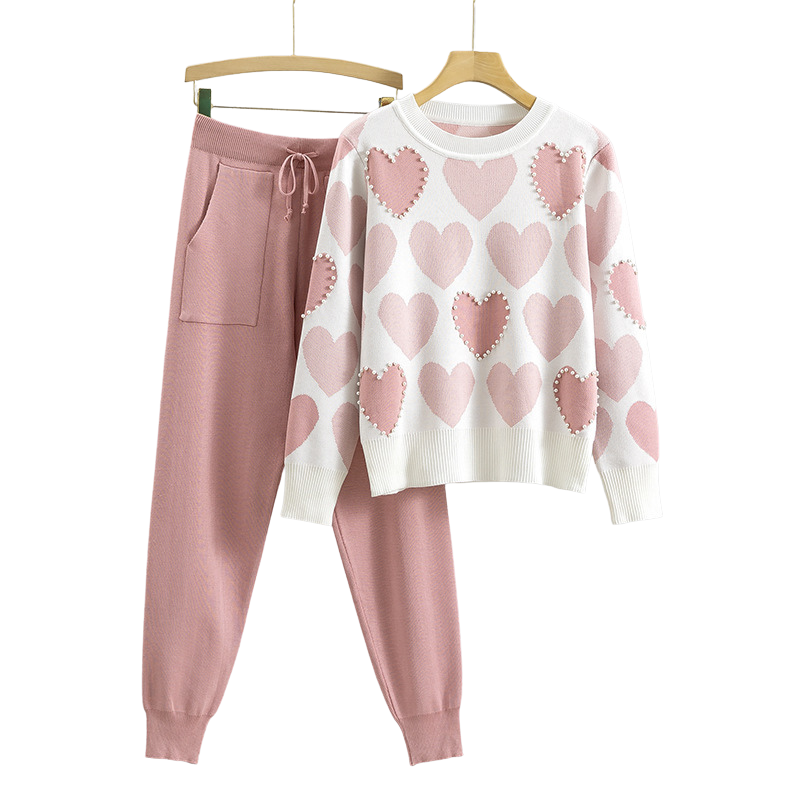 Chic Heart Pattern Knit Two-Piece Set