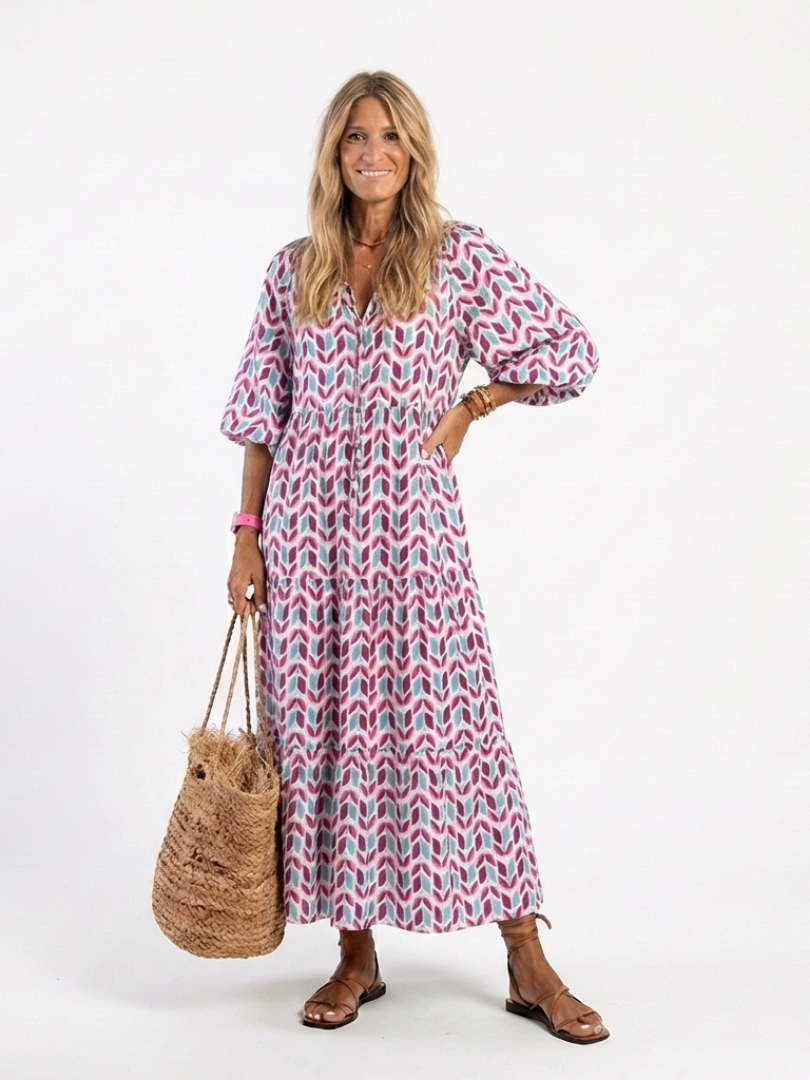 Geometric Print Long Sleeve Midi Dress