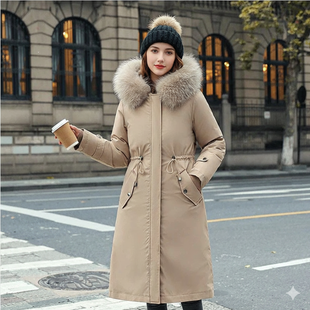 Women's Winter Jacket with Hood and Soft Fur Collar