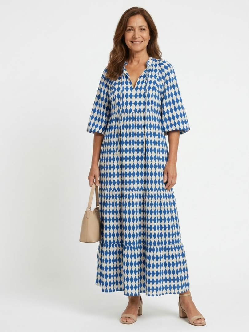 Diamond Print Midi Dress