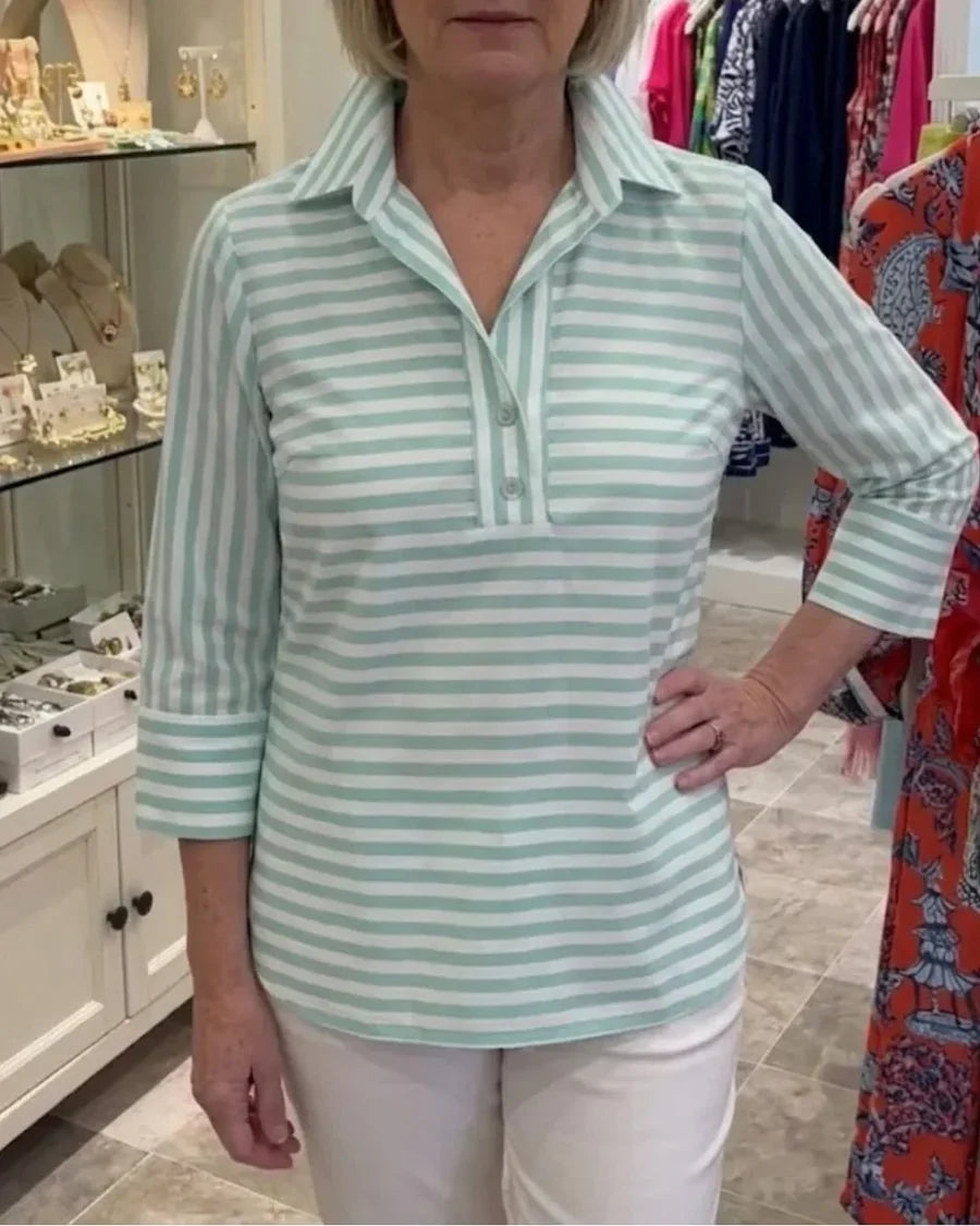 Cotton Stripe Gingham Blouse