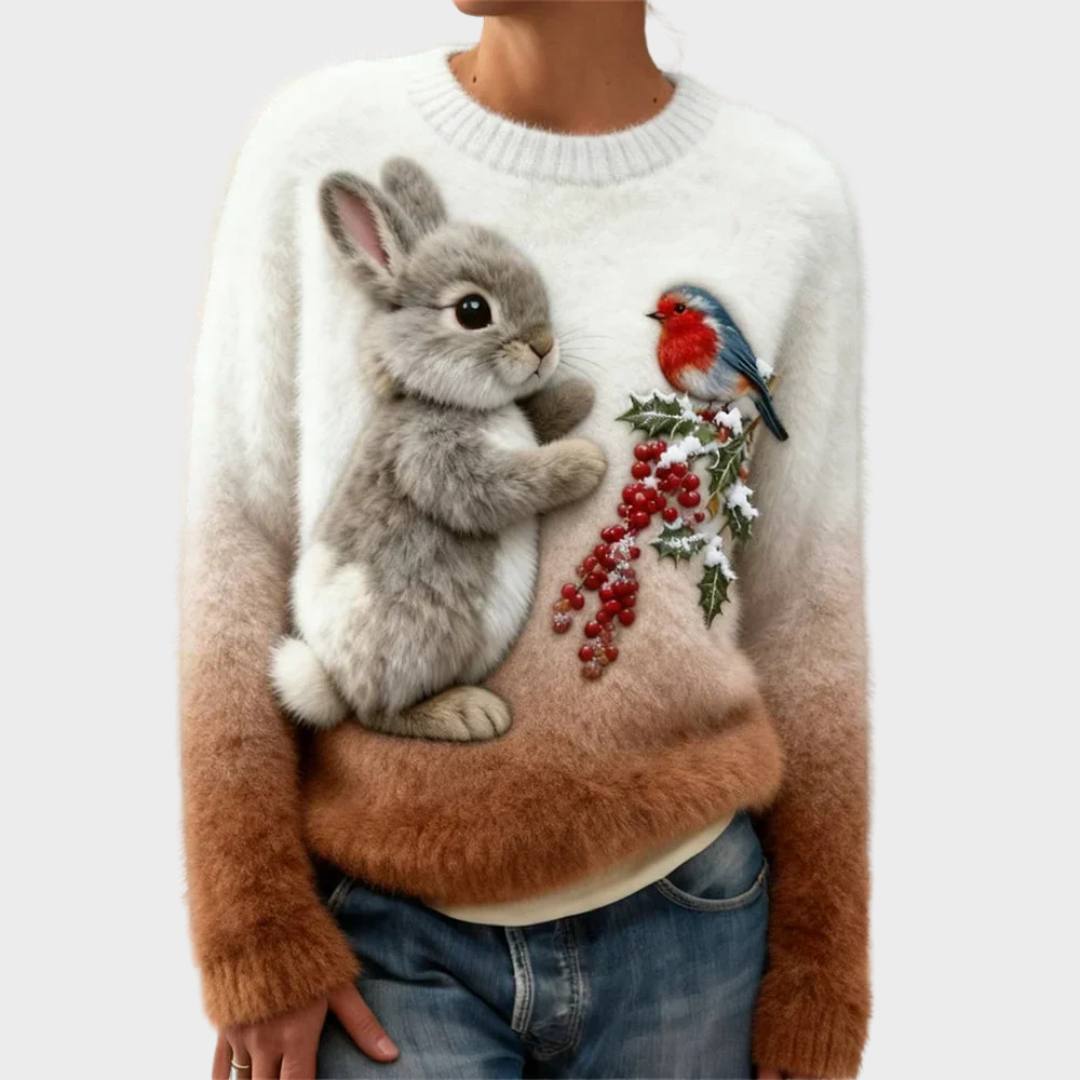 Plush Christmas Jumper with Festive Rabbit