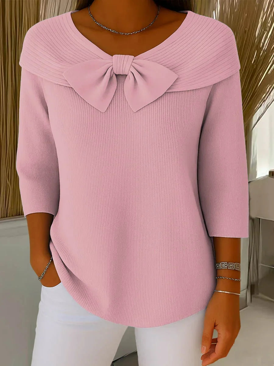 Soft Knit Sweater with Bow Detail