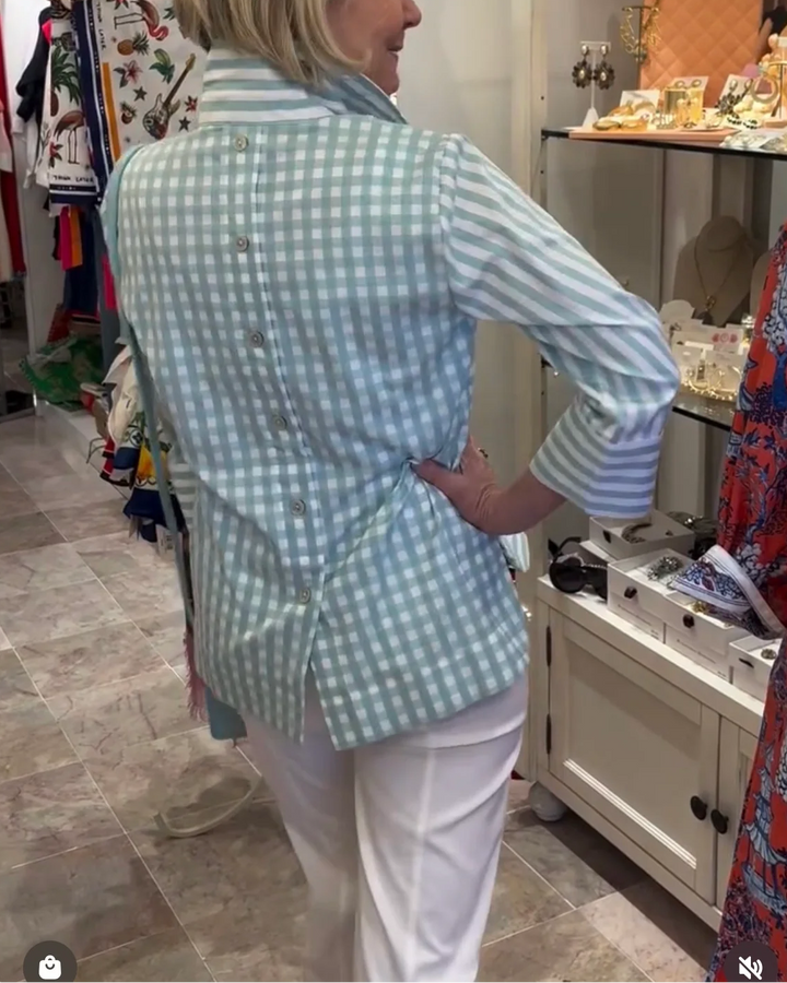 Cotton Stripe Gingham Blouse