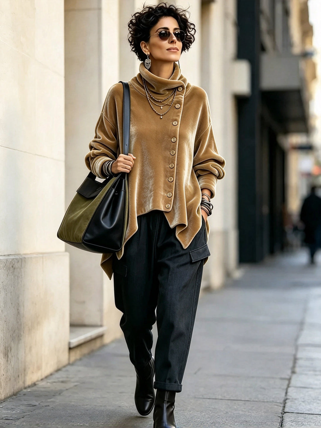 Velvet Asymmetric Button Top