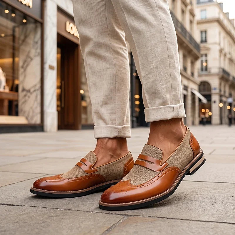 Leather Woven Brogue Loafers