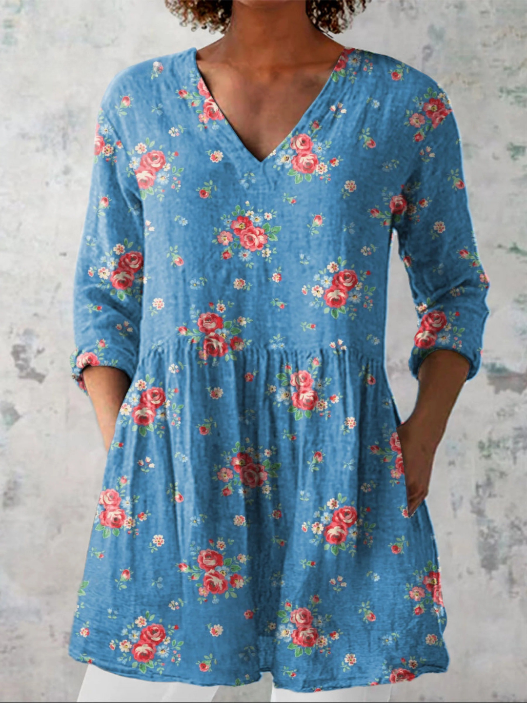 Long Blouse with V-Neck Flora