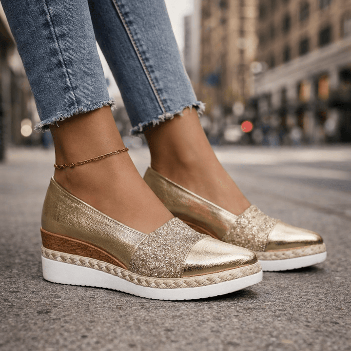 Glitter Wedge Slip-On Sneakers