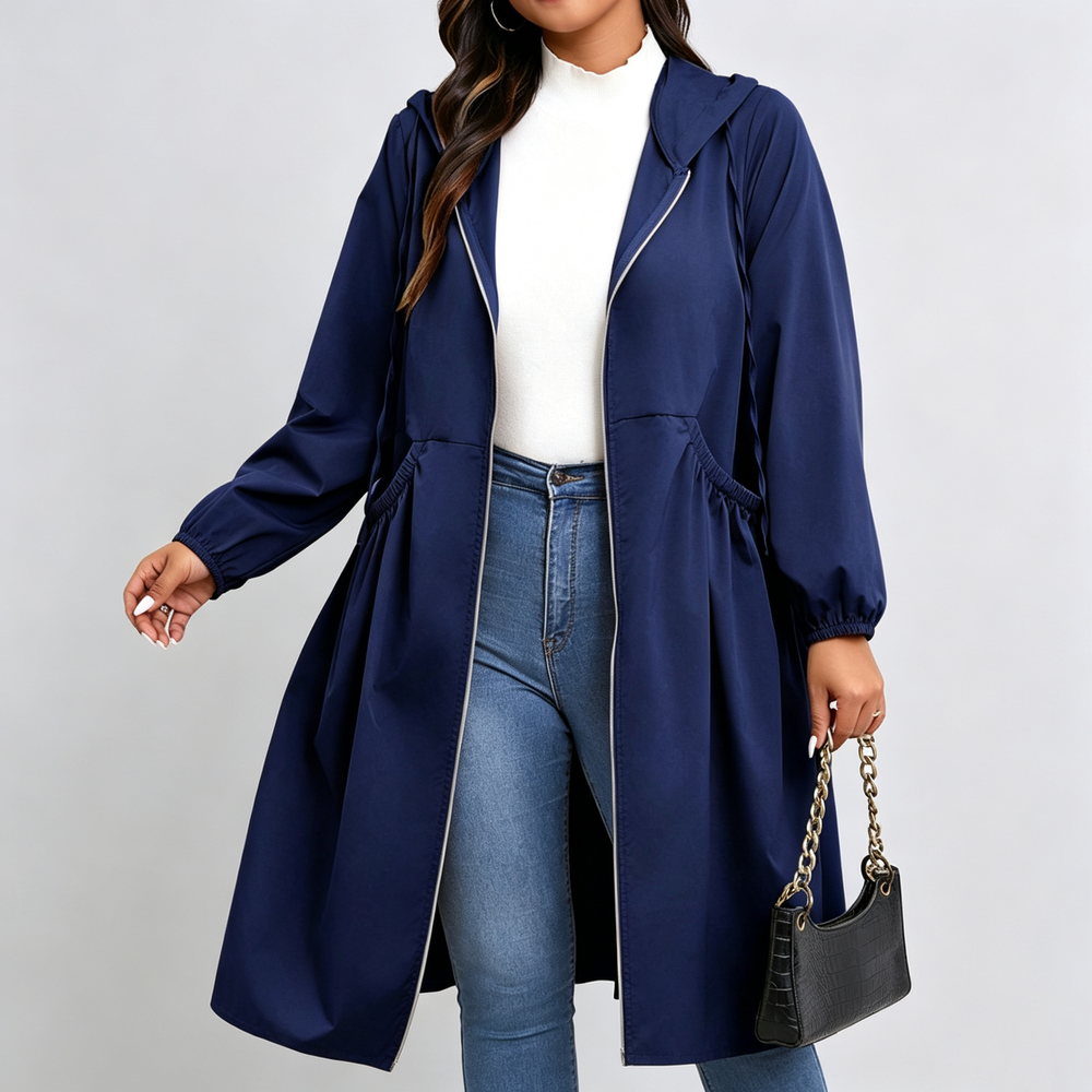 Curve Cinch Hooded Windbreaker Coat