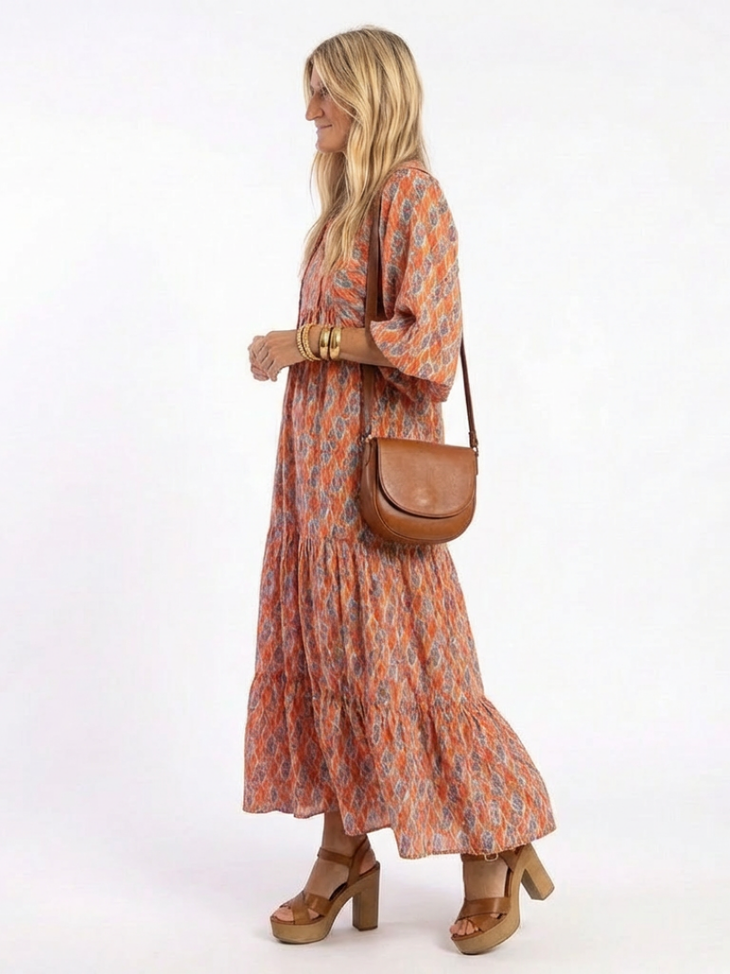 Geometric Print V-Neck Midi Dress