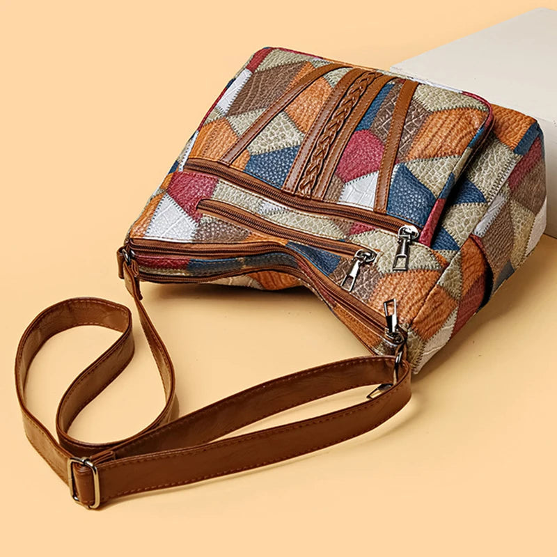Geometric Patchwork Vegan Leather Handbag