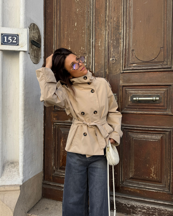 Cropped Trench Coat with Belt