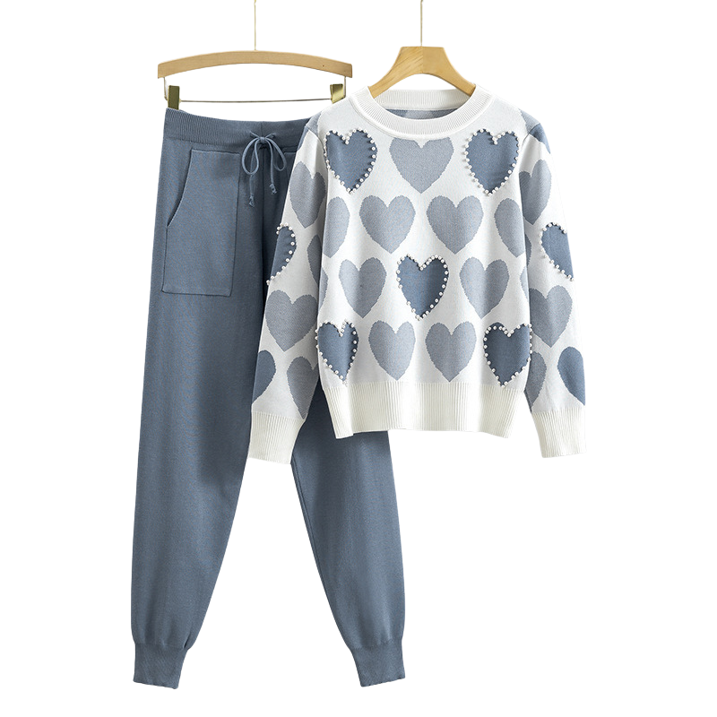 Chic Heart Pattern Knit Two-Piece Set