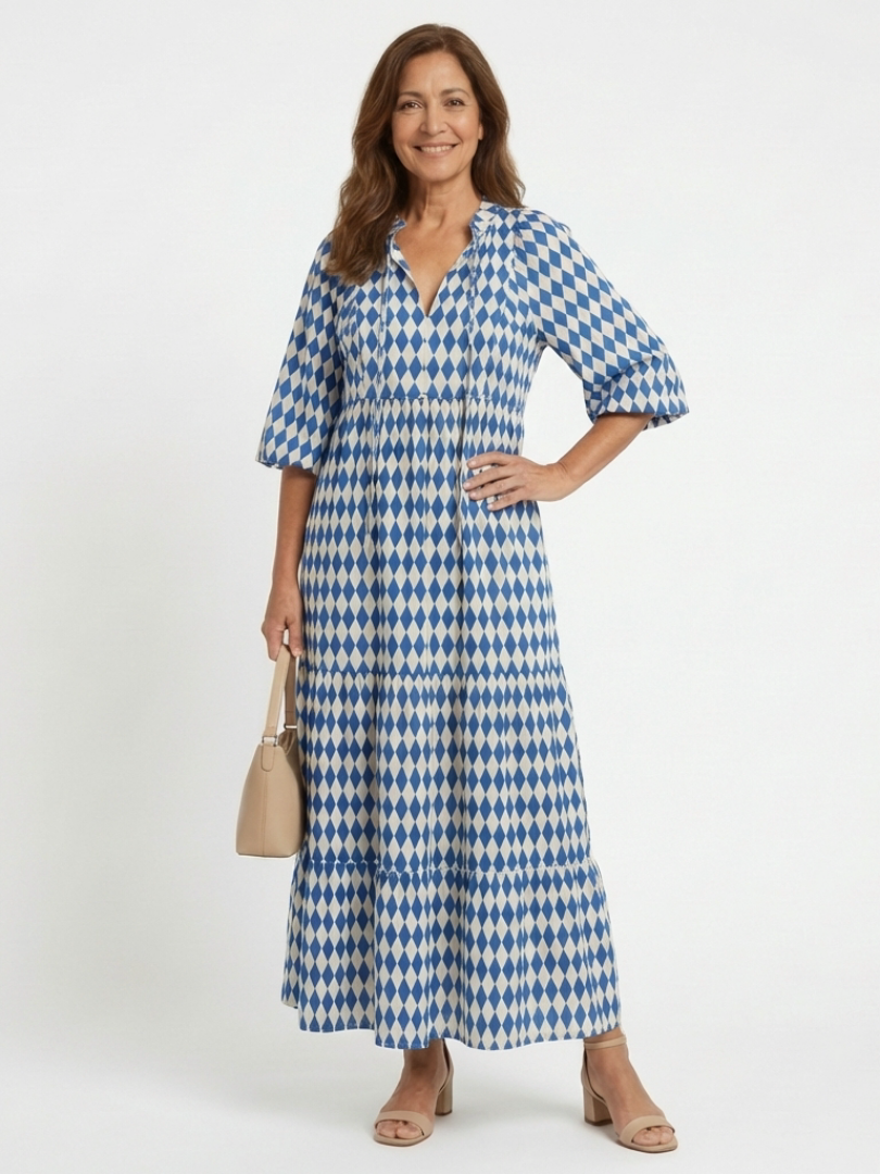 Diamond Print Midi Dress