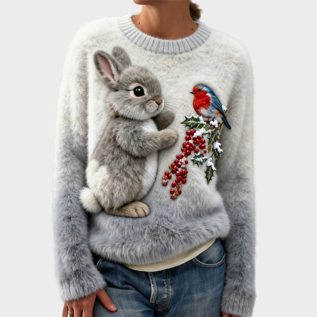 Plush Christmas Jumper with Festive Rabbit