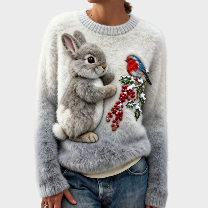 Plush Christmas Jumper with Festive Rabbit