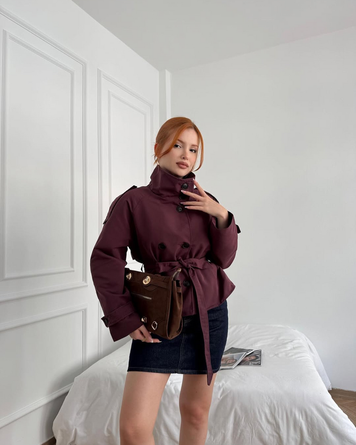 Cropped Trench Coat with Belt