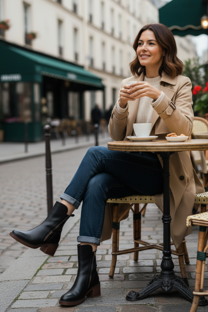 Leather Boots with Block Heels
