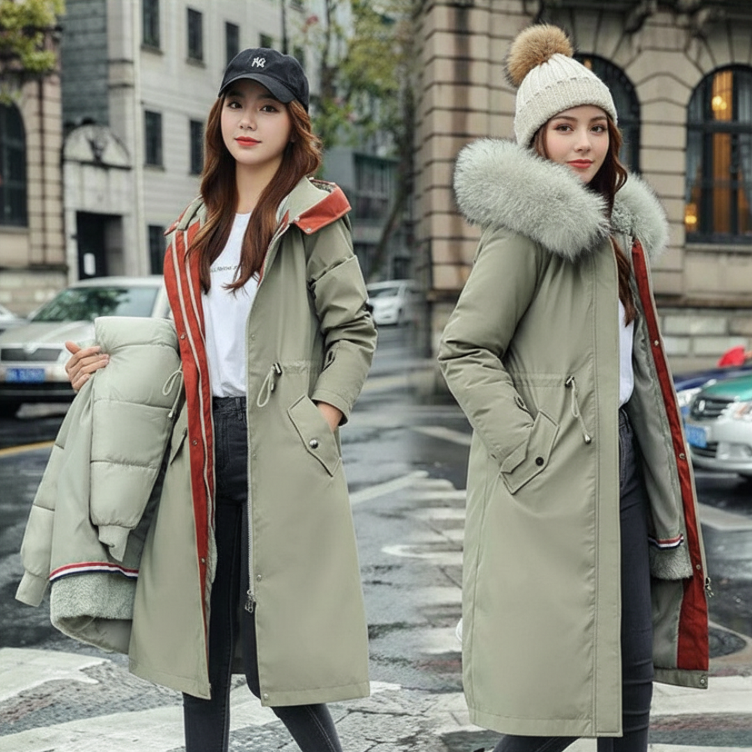 Women's Winter Jacket with Hood and Soft Fur Collar