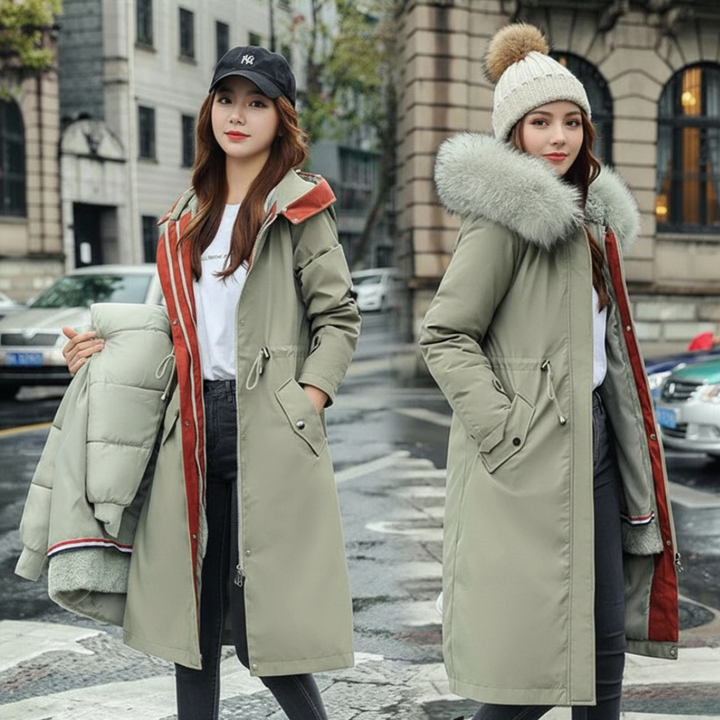 Women's Winter Jacket with Hood and Soft Fur Collar