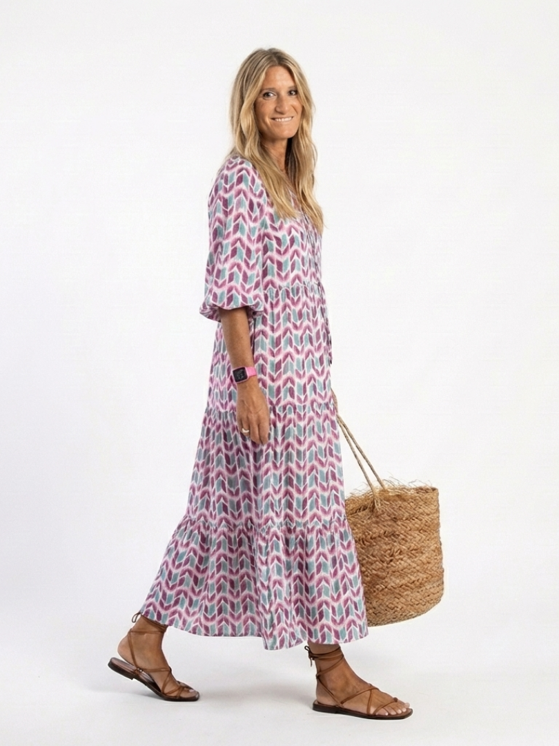 Geometric Print Long Sleeve Midi Dress