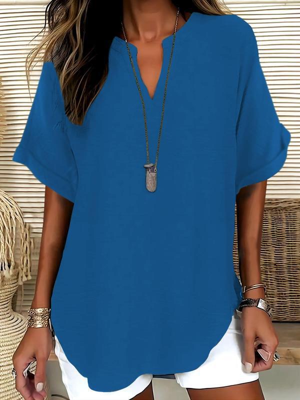 Soft-Touch Notched-Neck Blouse