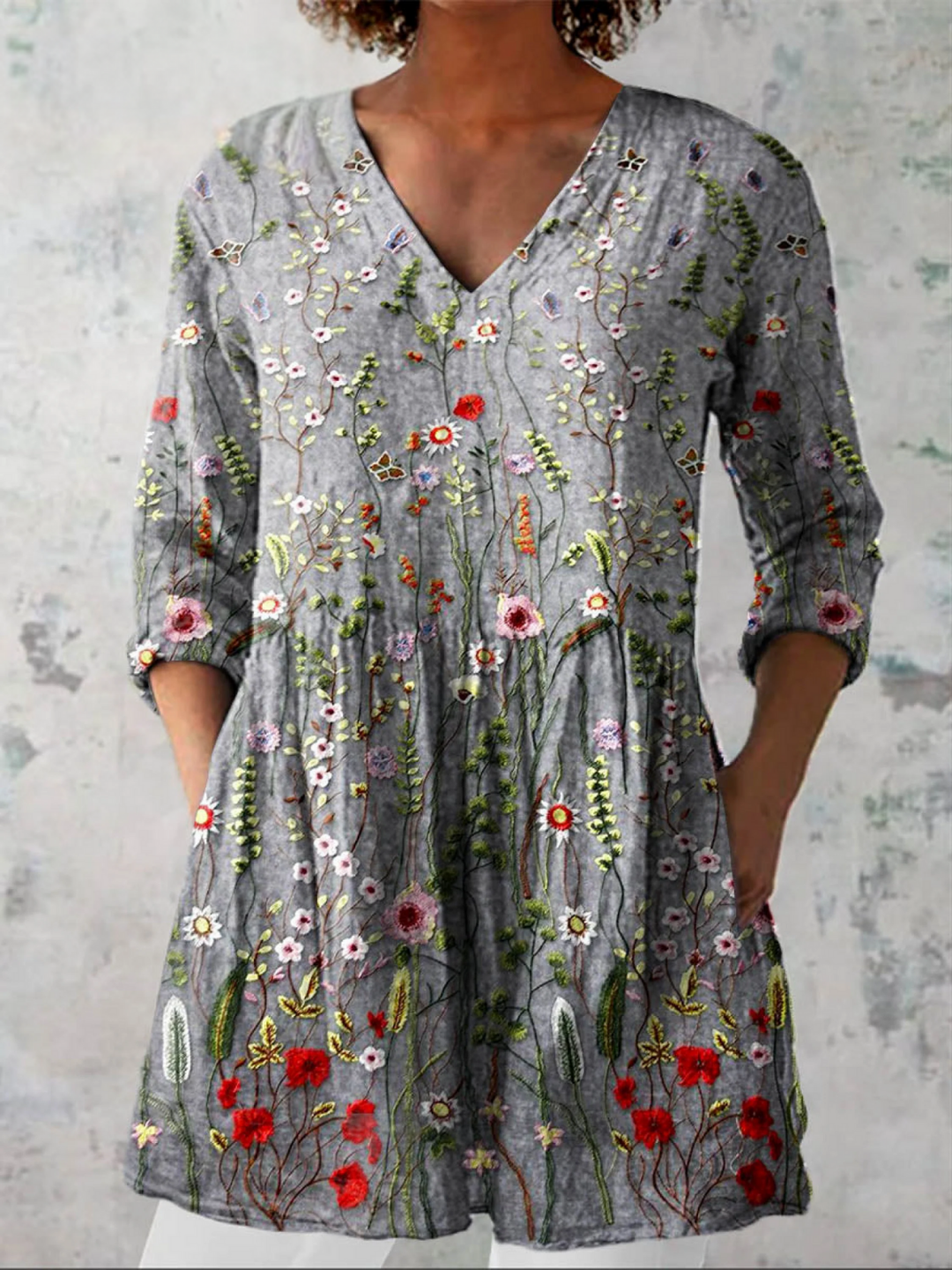 Long Blouse with V-Neck Harlene