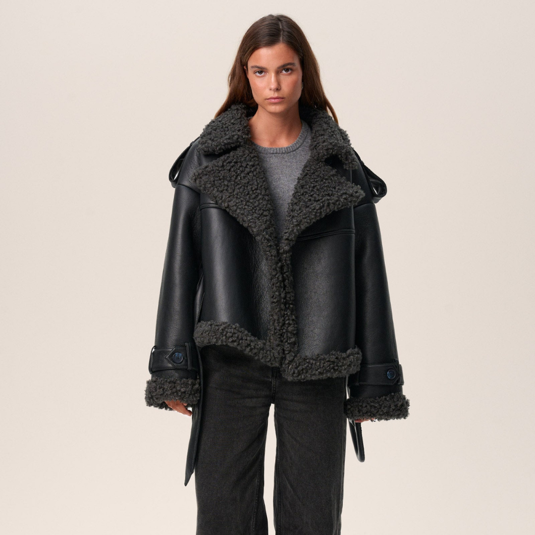 Belted Shearling Coat with Timeless Elegance