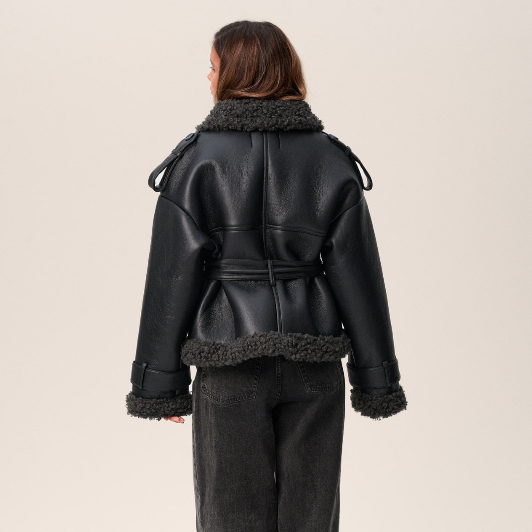 Belted Shearling Coat with Timeless Elegance