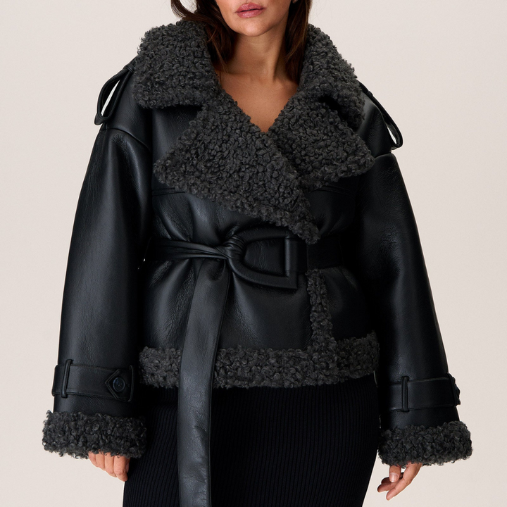Belted Shearling Coat with Timeless Elegance