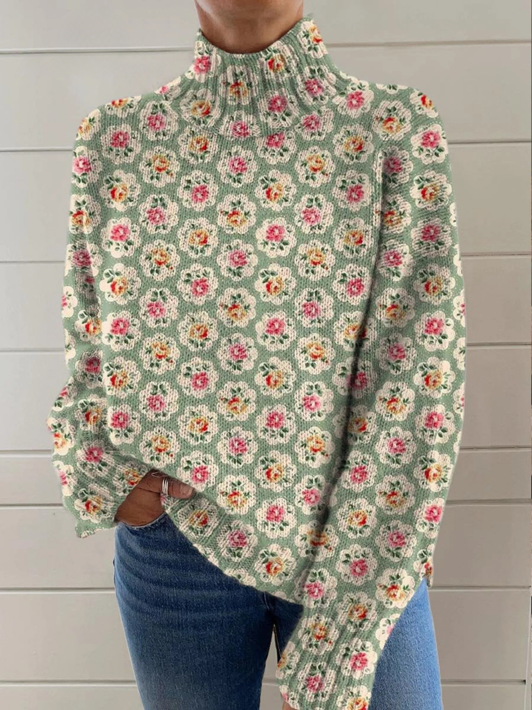 Lovely Floral Turtleneck