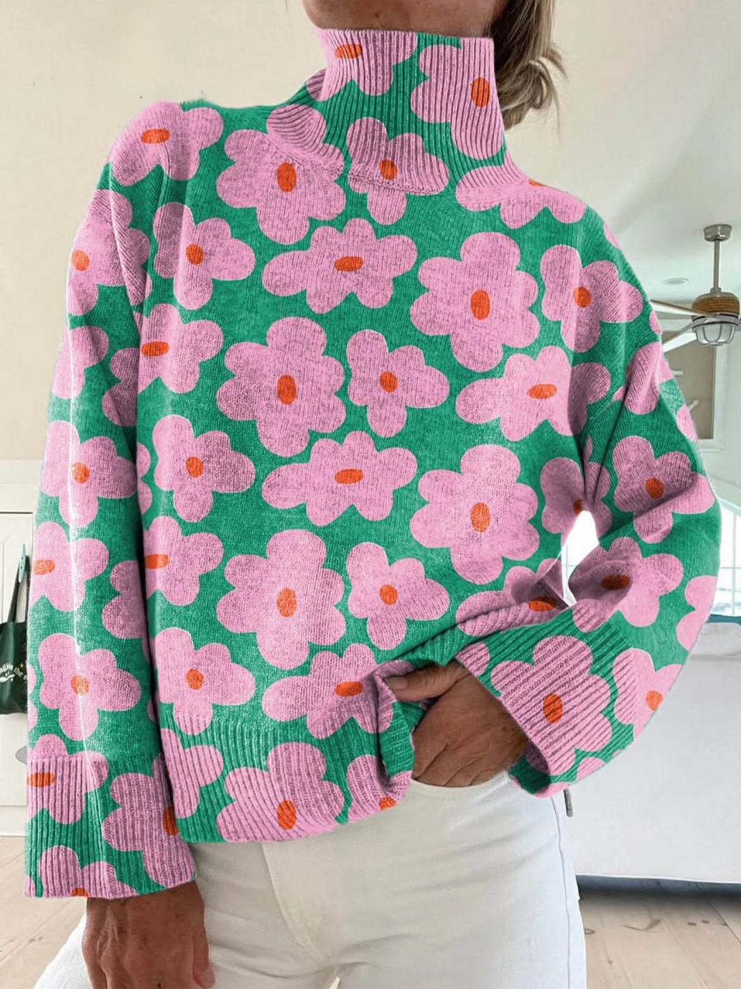 Floral Knit Turtleneck