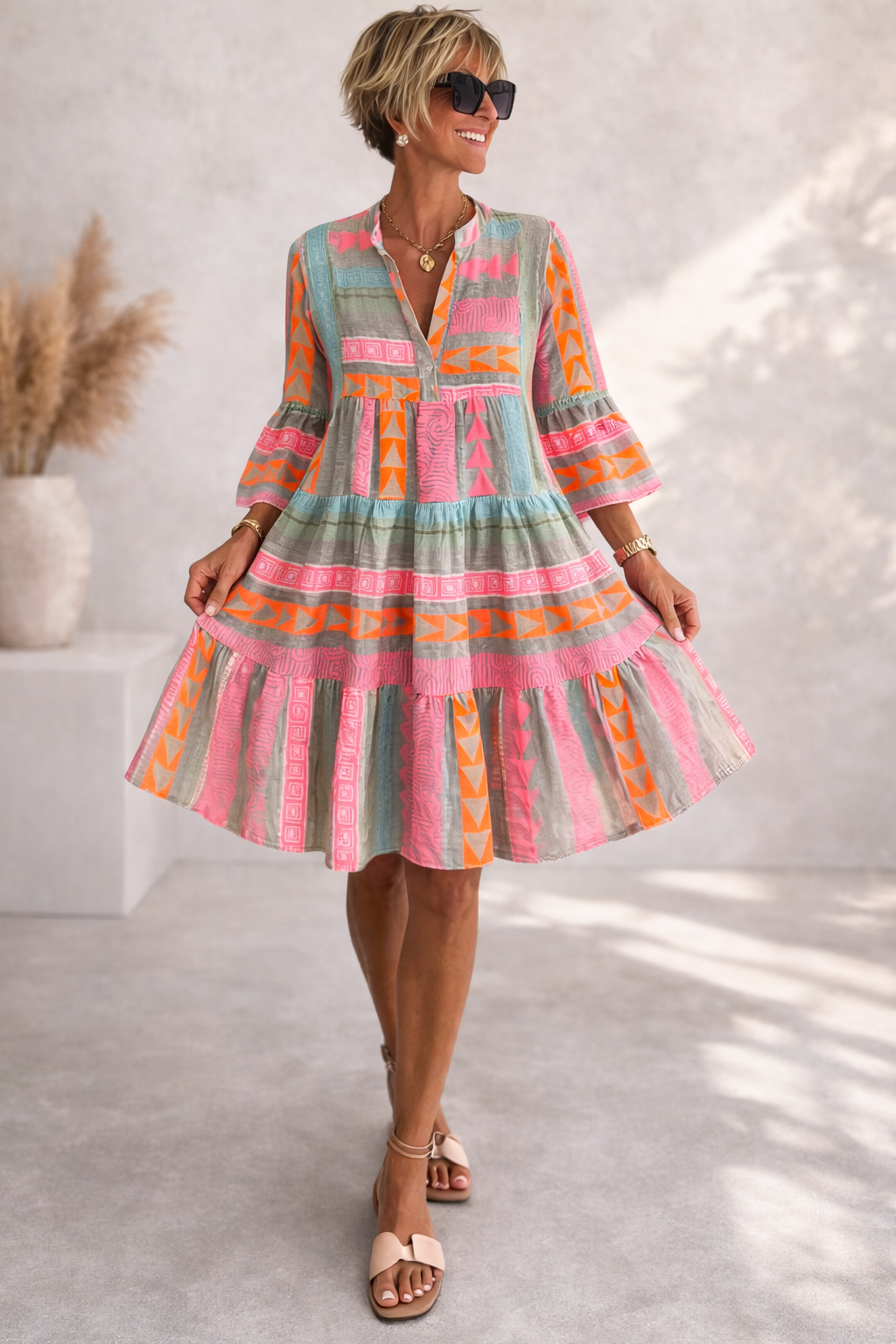 Patterned Flowing Midi Dress