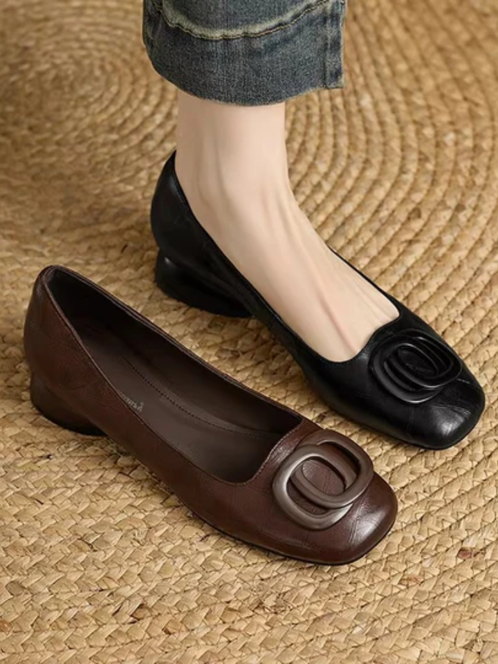 Genuine Leather Square-Toe Flats