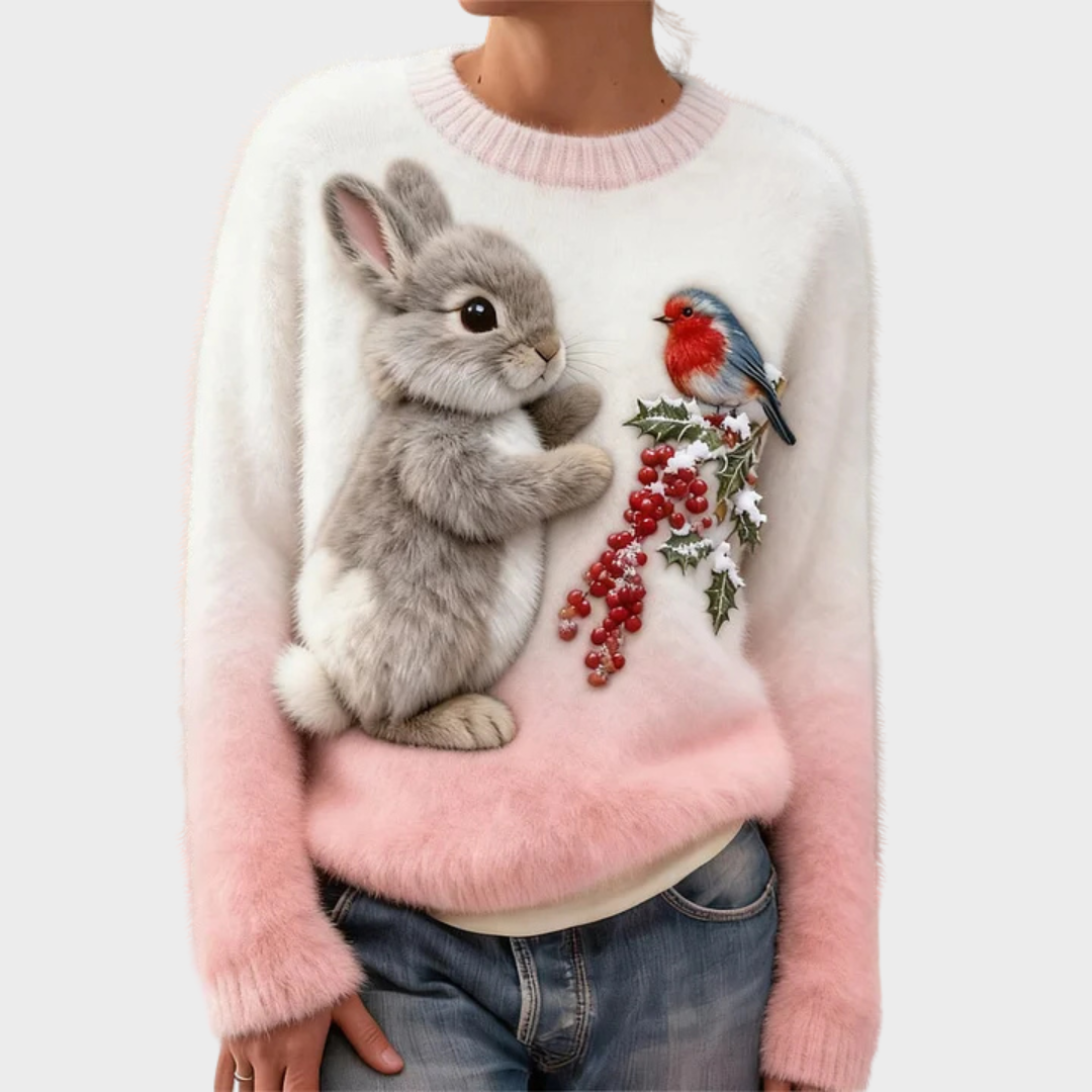 Plush Christmas Jumper with Festive Rabbit
