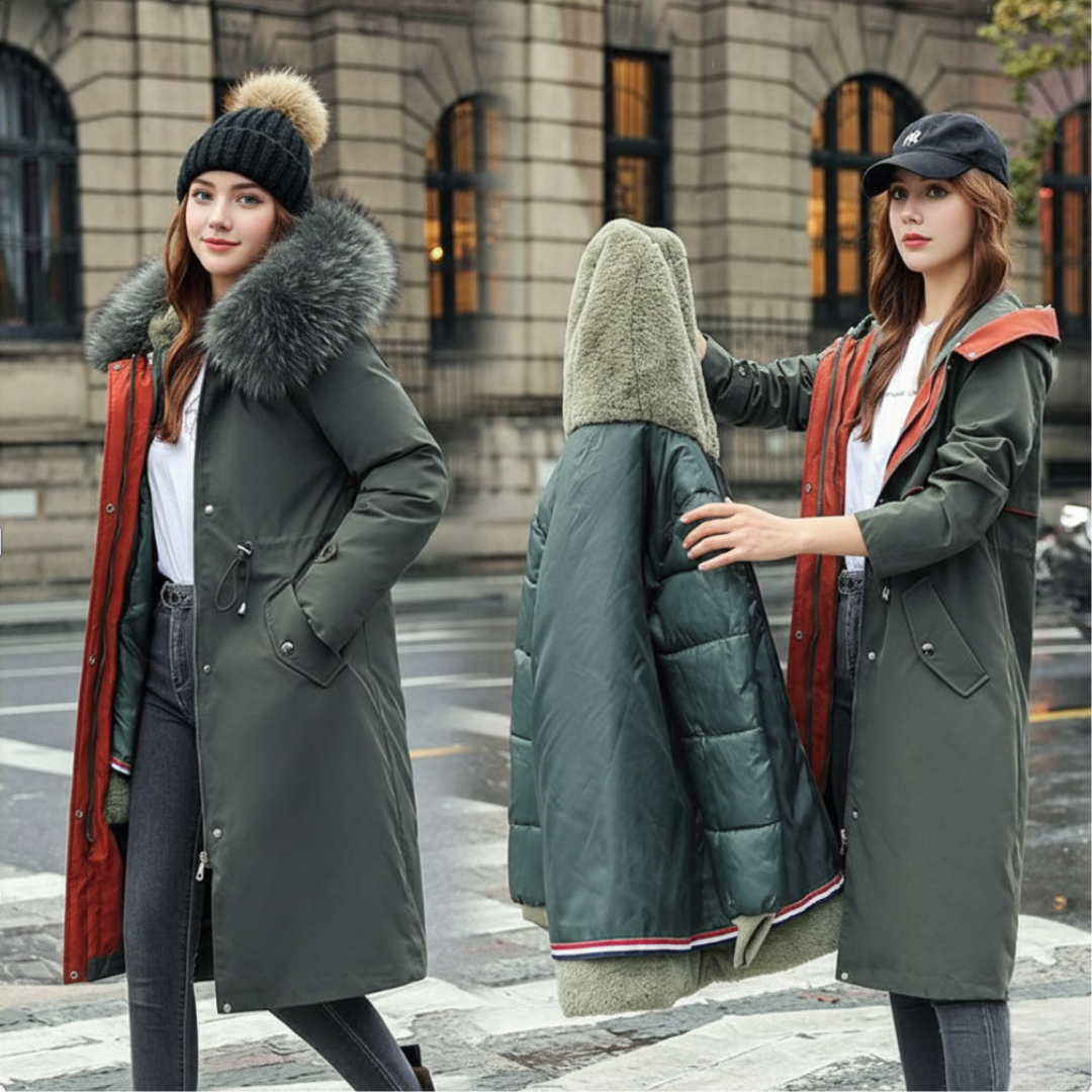 Women's Winter Jacket with Hood and Soft Fur Collar