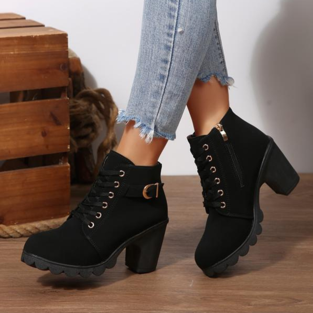 Chic Lace-Up Metal Buckle Ankle Boots