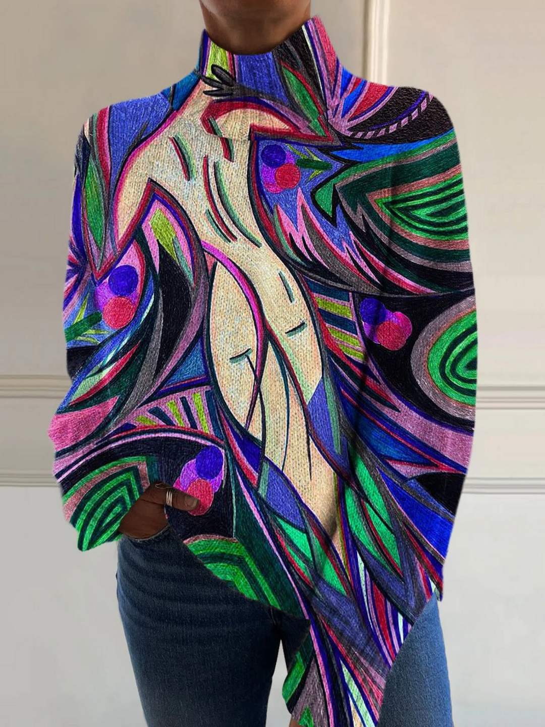 Retro Abstract Turtleneck