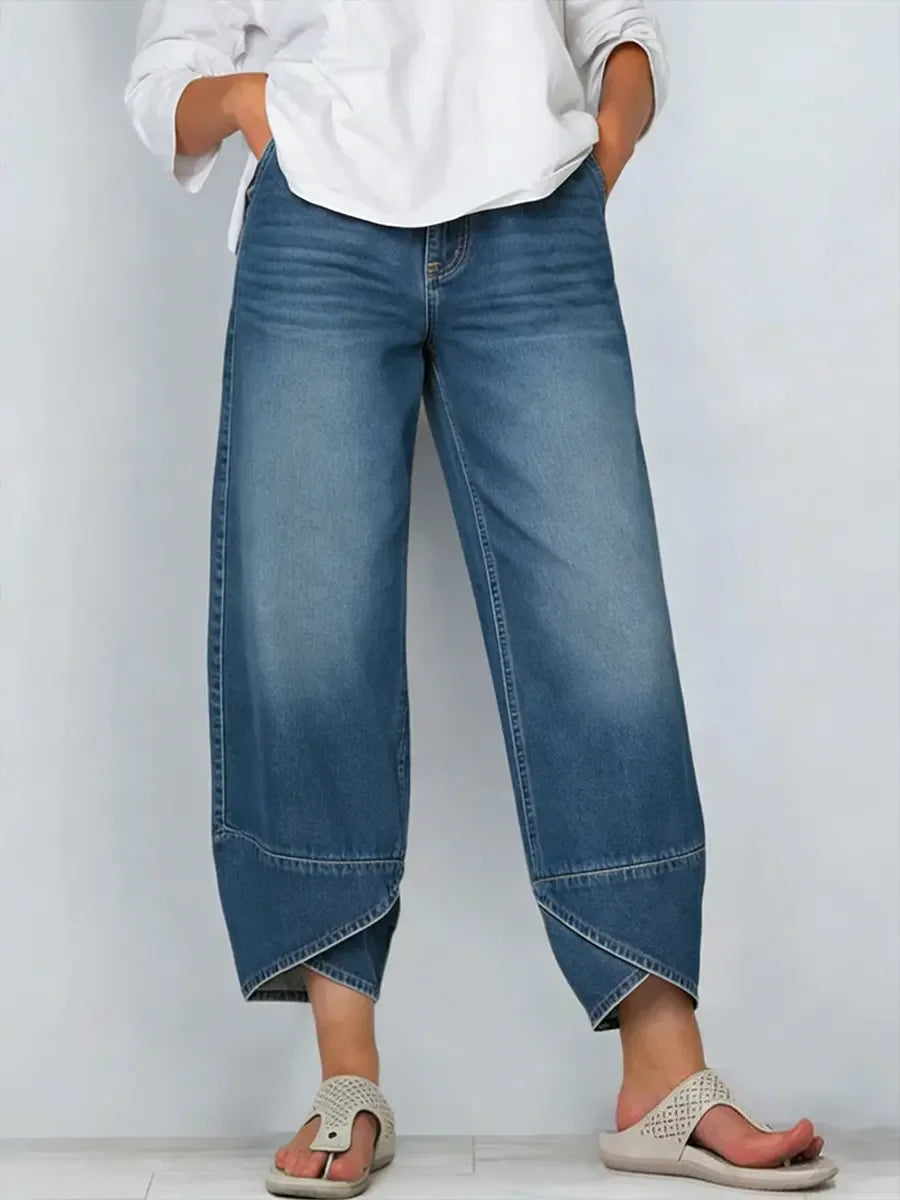 Cross Print Cotton Jeans