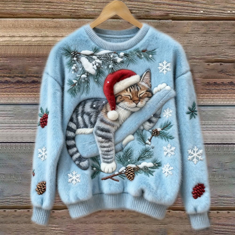 Cozy Christmas Sweater with Kitten