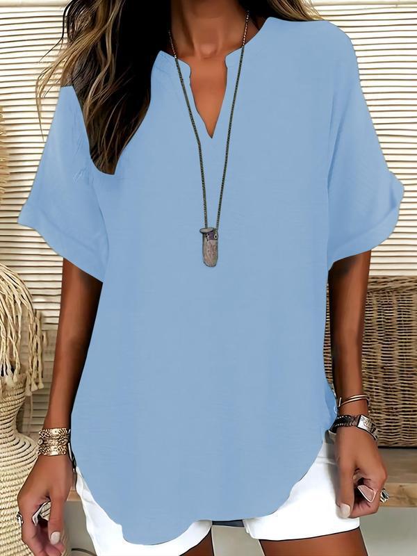 Soft-Touch Notched-Neck Blouse