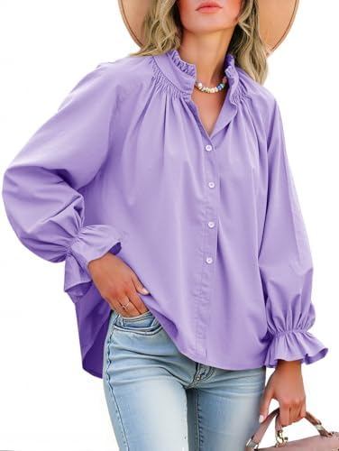 Cotton Puff Sleeve Button Down Blouse
