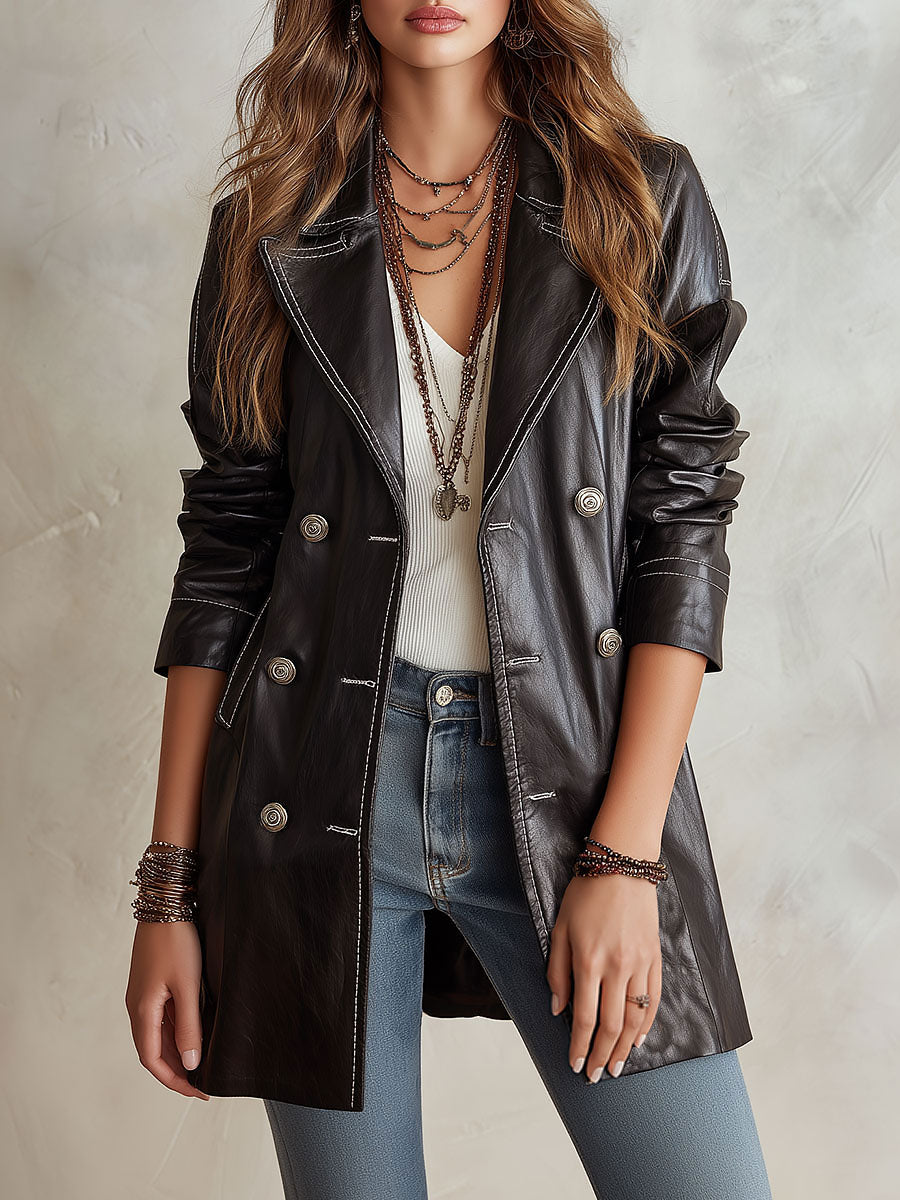 Vintage Eco-Leather Trench Coat