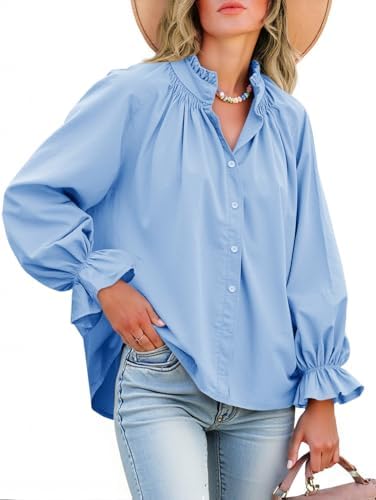 Cotton Puff Sleeve Button Down Blouse