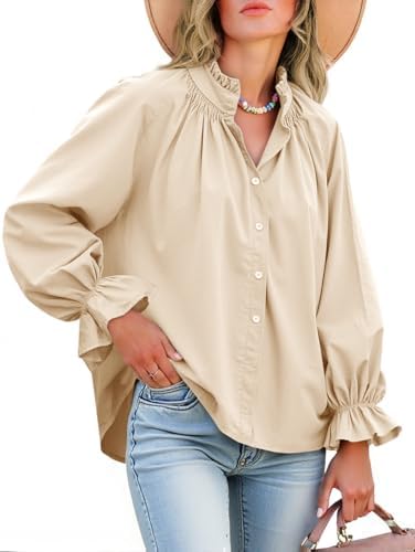 Cotton Puff Sleeve Button Down Blouse