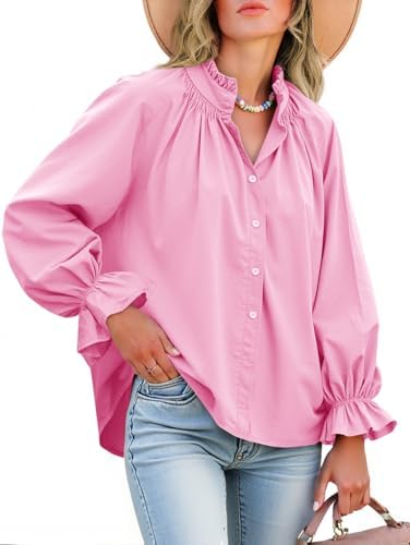 Cotton Puff Sleeve Button Down Blouse